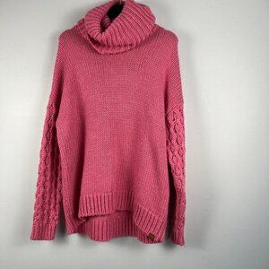 One teaspoon rider roll neck women sweater chunky cable knit turtleneck pink